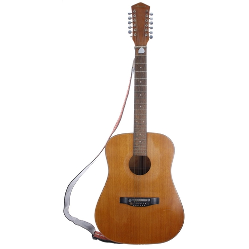 98 - Harmony twelve string acoustic guitar; Body: natural finish, scratches and dings throughout; Neck: g... 