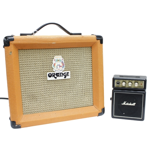 821 - Orange Crush 10 guitar amplifier; together with a Marshall MS-2 mini guitar amplifier (2)... 