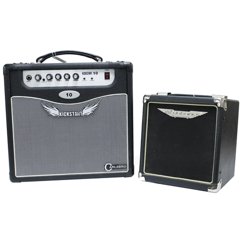 830 - Ashdown Tour Bus 10 bass guitar practice amplifier; together with a Carlsbro Kickstart 10 guitar amp... 