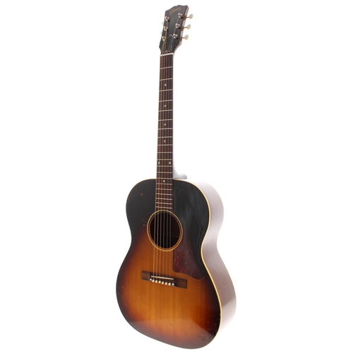 129 - 1957 Gibson LG-1 acoustic guitar, made in USA, no. Uxxx; Back and sides: mahogany, repaired hairline... 