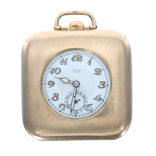 95 - George V 9ct folding travel desk watch, import hallmarks Glasgow 1924, the enamel dial branded 'Finn... 