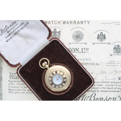 62 - Good J.W Benson 'The Bank' 18ct half hunter pocket watch, London 1928, signed three quarter plate le... 