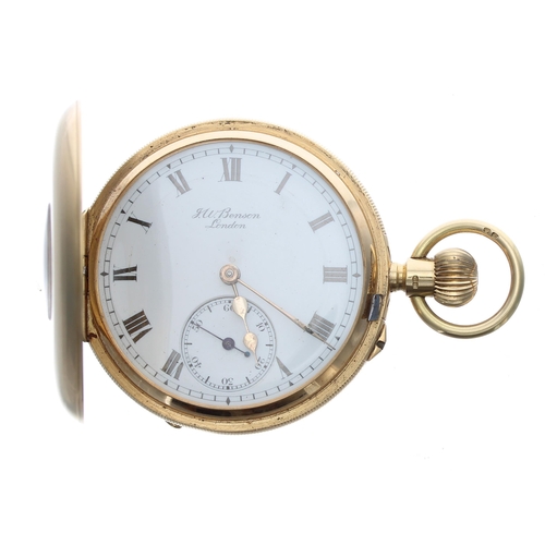 62 - Good J.W Benson 'The Bank' 18ct half hunter pocket watch, London 1928, signed three quarter plate le... 