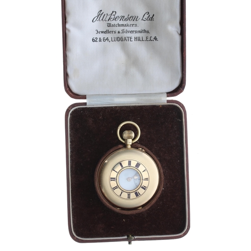 62 - Good J.W Benson 'The Bank' 18ct half hunter pocket watch, London 1928, signed three quarter plate le... 