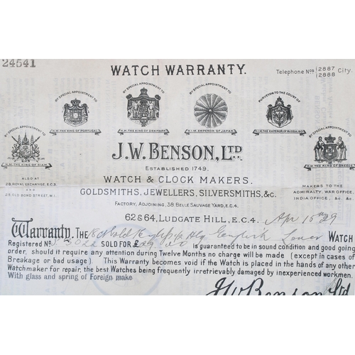 62 - Good J.W Benson 'The Bank' 18ct half hunter pocket watch, London 1928, signed three quarter plate le... 