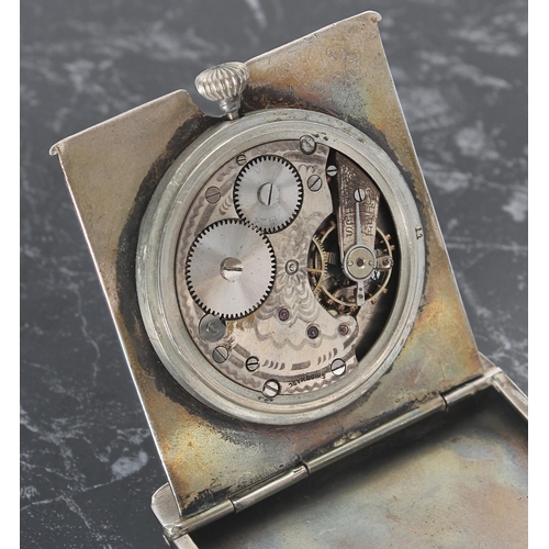513 - George V silver folding travel desk watch, maker Wilsdorf & Davis, London 1911, 2.75