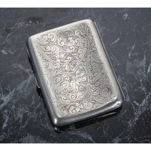 515 - Victorian silver engraved cigarette case, the cover foliate engraved with a monogrammed cartouche, e... 