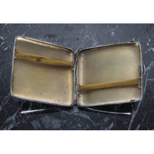 516 - S W Goode & Co silver cigarette case, with a foliate engraved cover with small cartouche, enclos... 