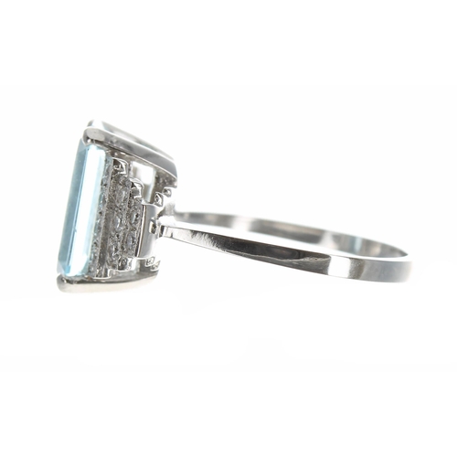 135 - Impressive platinum aquamarine and diamond ring in the Art Deco manner, the aquamarine 3.50ct approx... 