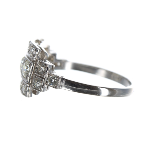 165 - Platinum three row diamond dress ring, 1.10ct approx in total, clarity SI, colour I/J, width 10.5mm,... 