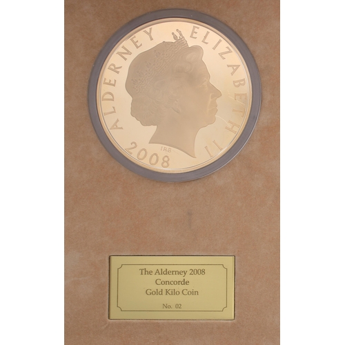 240 - The Alderney 2008 Concorde Gold Kilo proof coin, issue number 2 limited to a maximum of 30 pieces, O... 