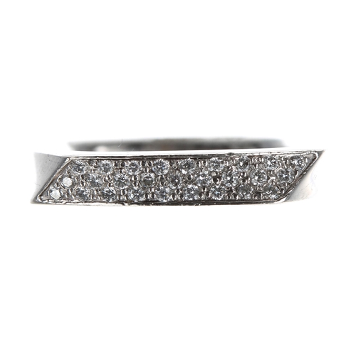 246 - Tiffany & Co Frank Gehry 18ct white gold torque pavé diamond band ring, signed, 3mm, 5.9gm, ring... 