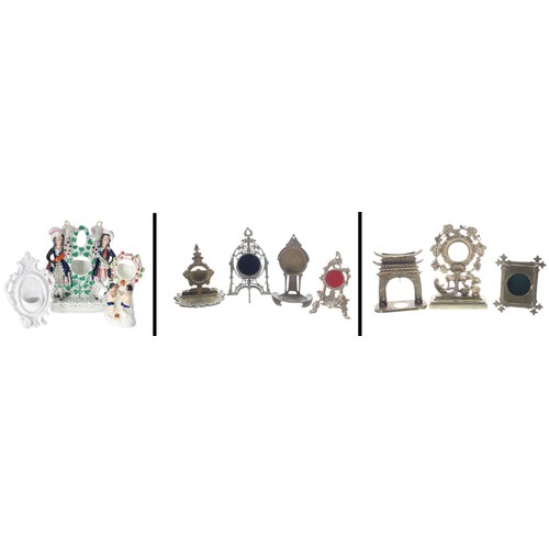 98 - Ten assorted pocket watch stands to include two Staffordshire pottery figural pocket watch stands, t... 