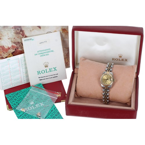 22 - Rolex Oyster Perpetual Datejust gold and stainless steel lady's wristwatch, reference no. 69173, ser... 