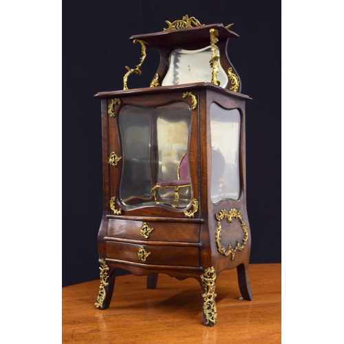 560 - Miniature Louis XV style apprentice walnut and gilt metal mounted vitrine cabinet, the raised back w... 