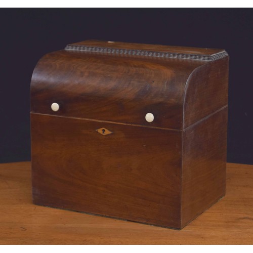 565 - 19th century mahogany decanter box with six French glass decanters, with gilt detail decoration, 11