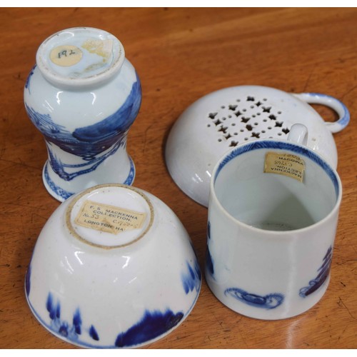 613 - Four pieces of 18th century English porcelain to include a pearlware strainer, 3.75