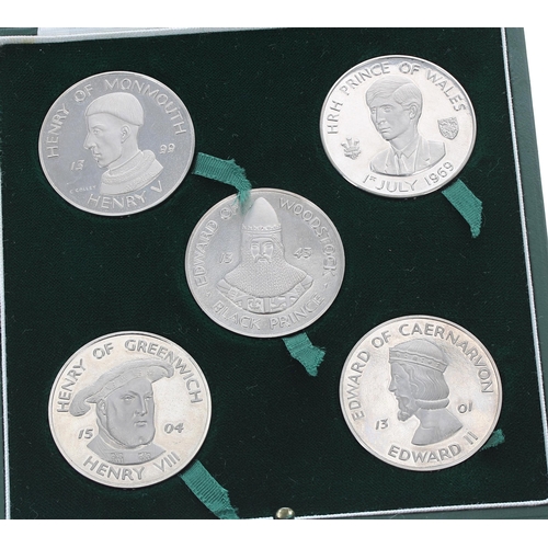 355 - Slade, Hampton & Son Limited - Set of five palladium medals commemorating the Investiture of H.H... 