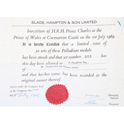 355 - Slade, Hampton & Son Limited - Set of five palladium medals commemorating the Investiture of H.H... 