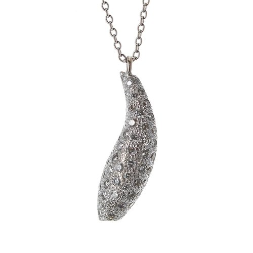 371 - Tiffany & Co 18ct white gold pavé diamond fish pendant on a slender necklace designed by Frank G... 