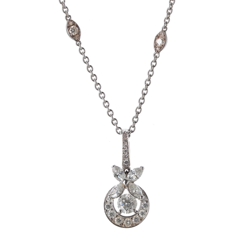 374 - Fine Graff 18ct white gold marquise and round brilliant-cut diamond pendant, on a diamond set neckla... 