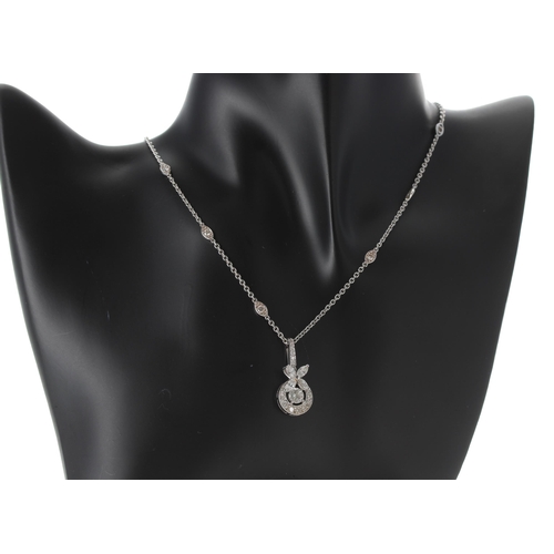 374 - Fine Graff 18ct white gold marquise and round brilliant-cut diamond pendant, on a diamond set neckla... 