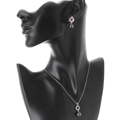 375 - Cartier Himalia 18ct white gold diamond and  pearl earrings with matching necklace set, the earring ... 