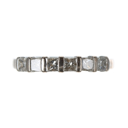 378 - Princess-cut diamond white metal half eternity ring, 0.45ct approx in total, width 3mm, 2.5gm, ring ... 