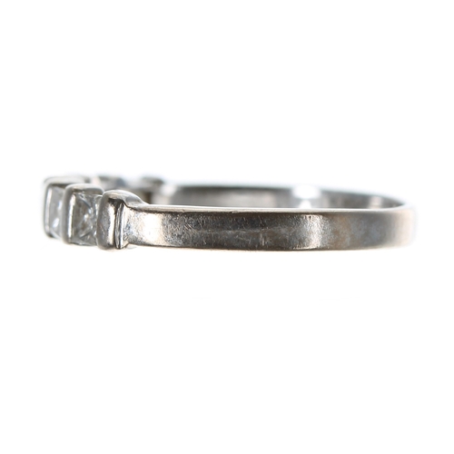 378 - Princess-cut diamond white metal half eternity ring, 0.45ct approx in total, width 3mm, 2.5gm, ring ... 