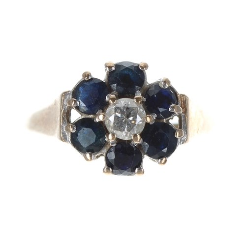 393 - 9ct sapphire and diamond cluster ring, 2.6gm, ring size O (311)