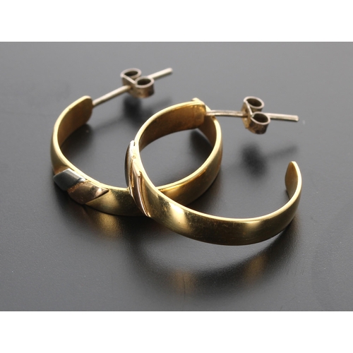 396 - Pair of 18ct bicolour hoop earrings,10.5gm, 26mm (315)