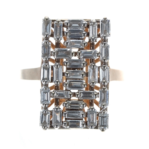 399 - Attractive baguette-cut diamond rectangular dress ring, estimated 1.40ct approx in total, 19mm x 11m... 