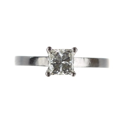 111 - Good modern platinum princess-cut diamond ring, 0.87ct approx, clarity SI1, colour I, width 6.5mm, 4... 