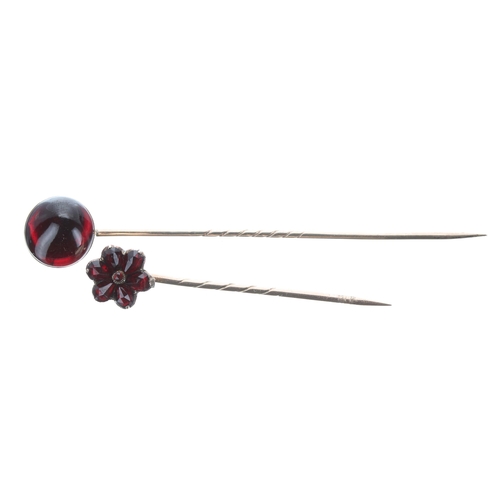 164 - Two antique garnet set stick pins, 4.4gm (2)