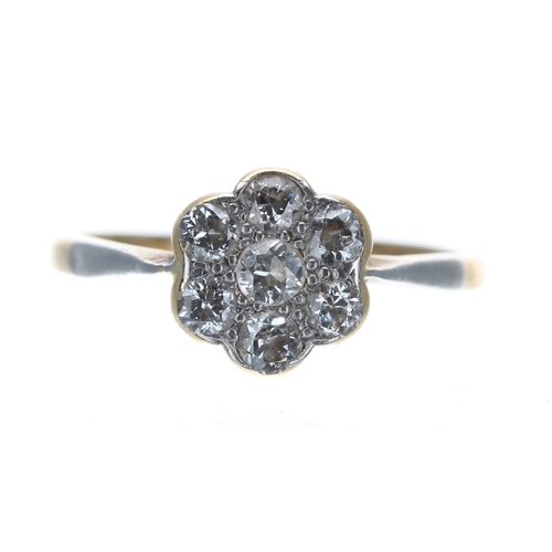 186 - 18ct bicolour diamond set daisey cluster ring, round brilliant-cuts, 9mm, 2gm, ring size N/O... 