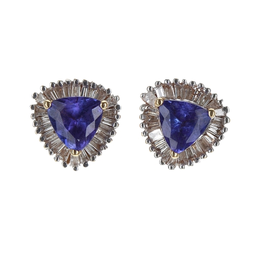 211 - Pair of 18ct tanzanite and diamond earrings, 2.7gm, 9mm, post and butterfly backs