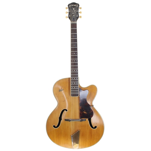 192 - 1960 Hofner President archtop acoustic guitar, made in Germany, ser. no. 7xx5; Body: blonde finished... 