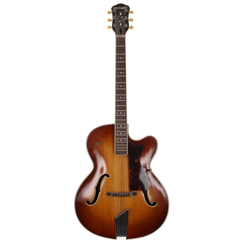 193 - 1960 Hofner President acoustic archtop guitar, made in Germany, ser. no. 6xxx2; Body: brunette finis... 