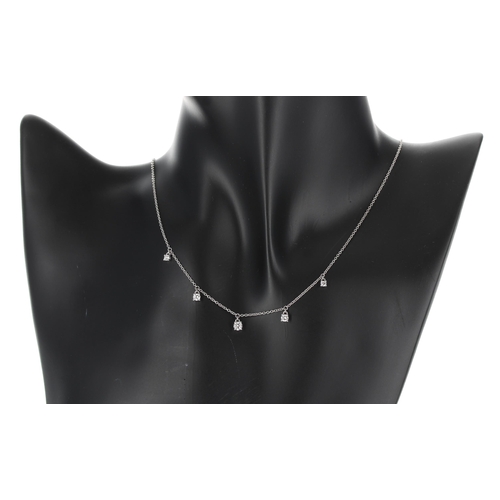 207 - Modern 18ct white gold diamond set negligee necklace, set with five graduated round brilliant-cut di... 