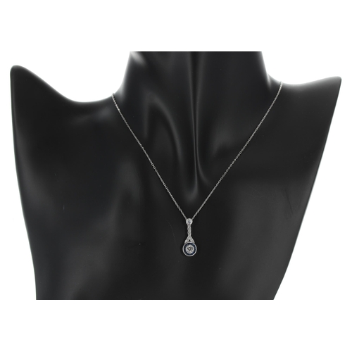 217 - Good quality modern 18ct white gold sapphire and diamond pendant on a slender necklace designed by L... 