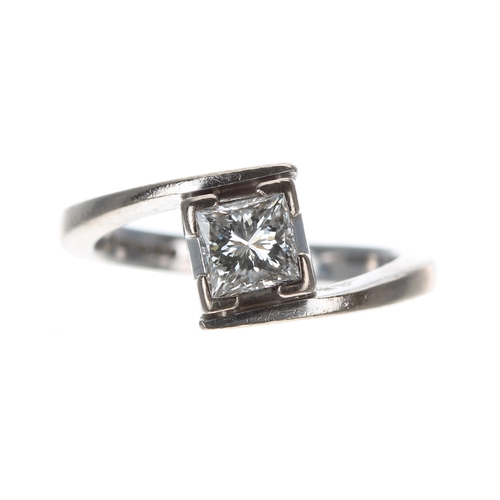 127 - 18ct white gold princess-cut solitaire diamond ring, 0.50ct approx, clarity VS, colour G, width 9mm,... 