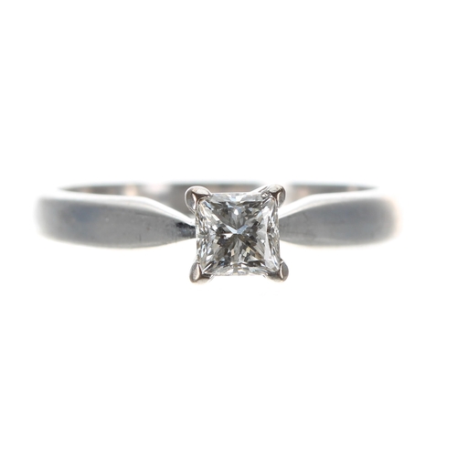 132 - IGI certified 18ct princess-cut solitaire diamond ring, 0.44ct approx, clarity VS2, colour F, width ... 