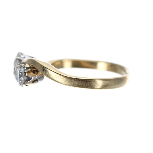 136 - 18ct yellow gold twist design three stone diamond ring, 0.45ct approx in total, 2.6gm, ring size I/J... 