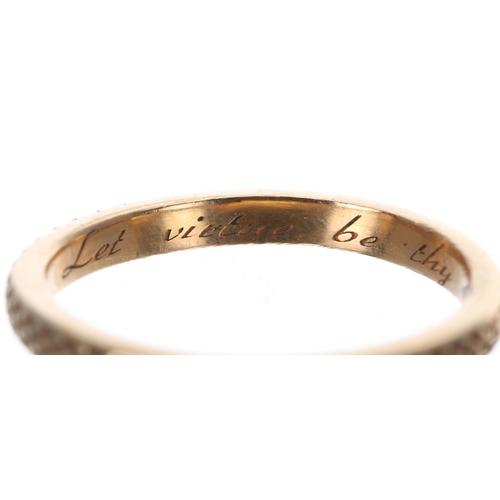 272 - Antique yellow gold serpent scale design posie ring, with inscription to the inside band 'Let virtue... 