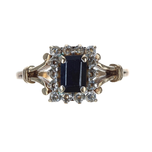 254 - 9ct yellow gold sapphire and diamond cluster ring, with 10mm, 2.3gm, ring size Q