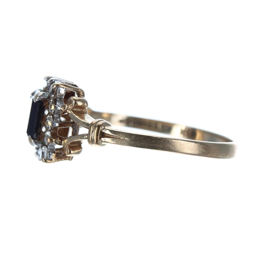 254 - 9ct yellow gold sapphire and diamond cluster ring, with 10mm, 2.3gm, ring size Q