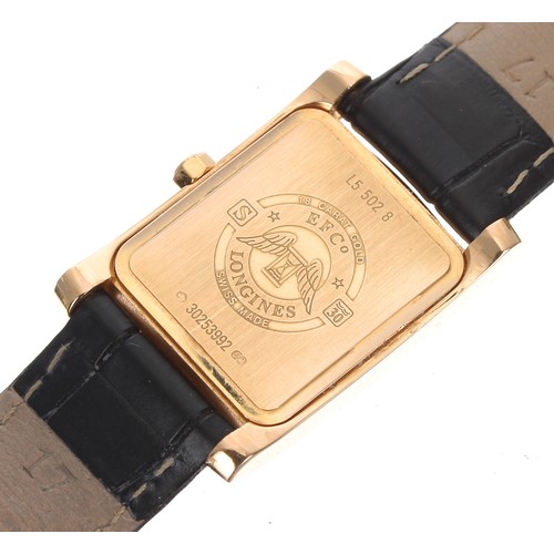 40 - Longines Dolce Vita 18ct rose gold rectangular lady's wristwatch, reference no. L5 502 8, rectangula... 