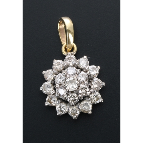 143 - Good 18ct circular diamond cluster pendant, round brilliant-cuts estimated 1.63cts approx, 4.3gm, 16... 