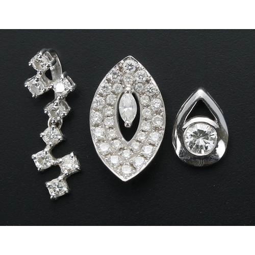 172 - Three modern 18ct white gold diamond pendants, each with round brilliant-cuts, the longest 18mm, 2.9... 