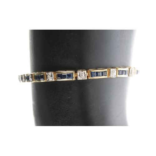 239 - 18ct yellow gold sapphire and diamond set bracelet, with round brilliant-cut diamonds and calibrated... 